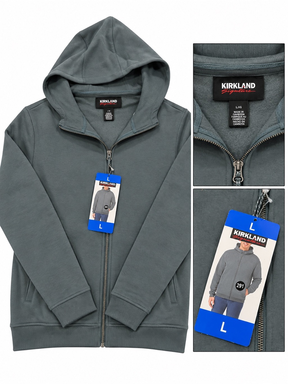 Kirkland Signature Men's Hooded Full-Zip Jacket - Slate Gray